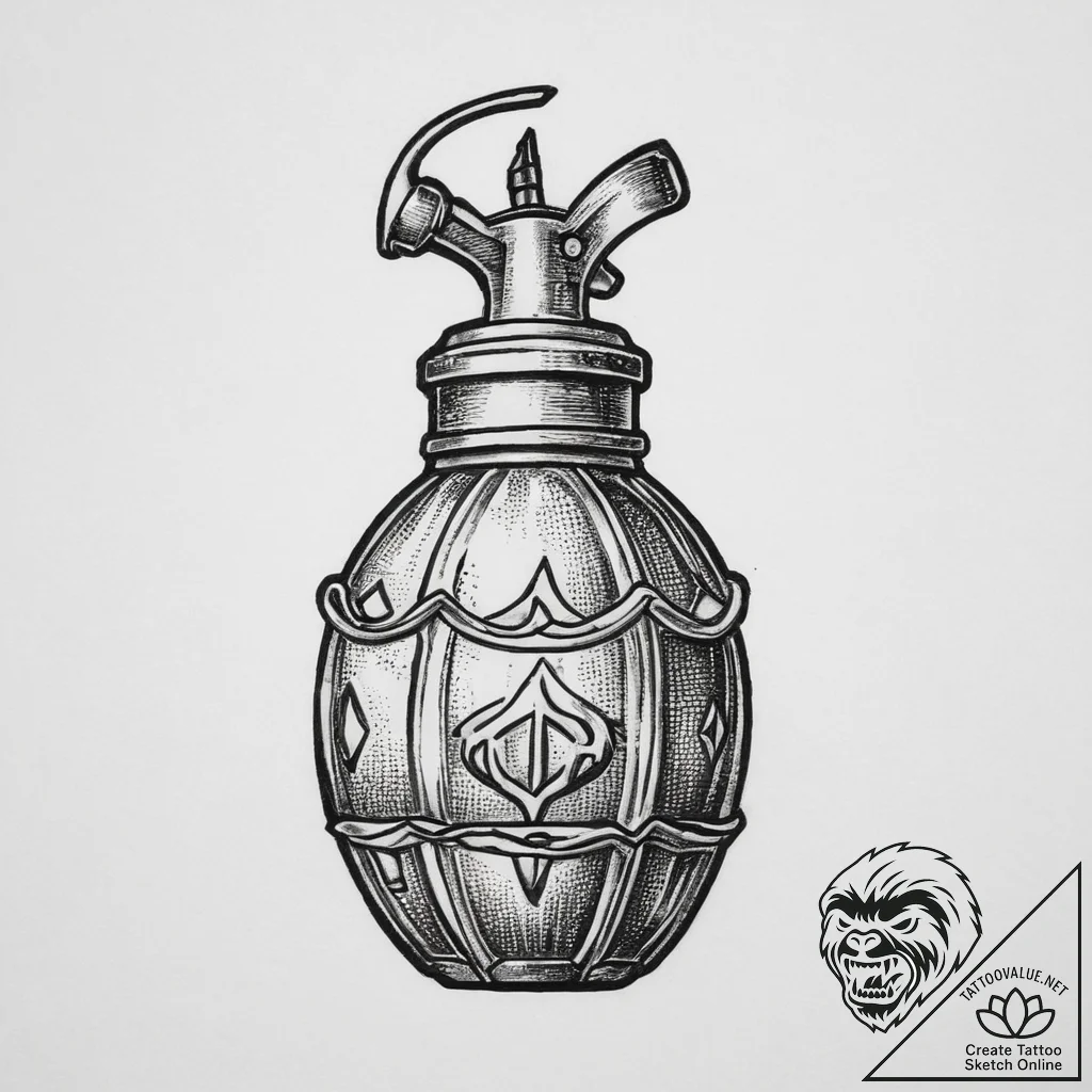 Tattoo design a small, stylized grenade with... - tattoo sketch (№1754323048_0, 04.08.2025 15:57) — tattoovalue.net