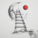Ladder leaning on the moon, tattoo sketch des… – tattoo sketch (№1754323867_0, 04.08.2025 16:11) — tattoovalue.net