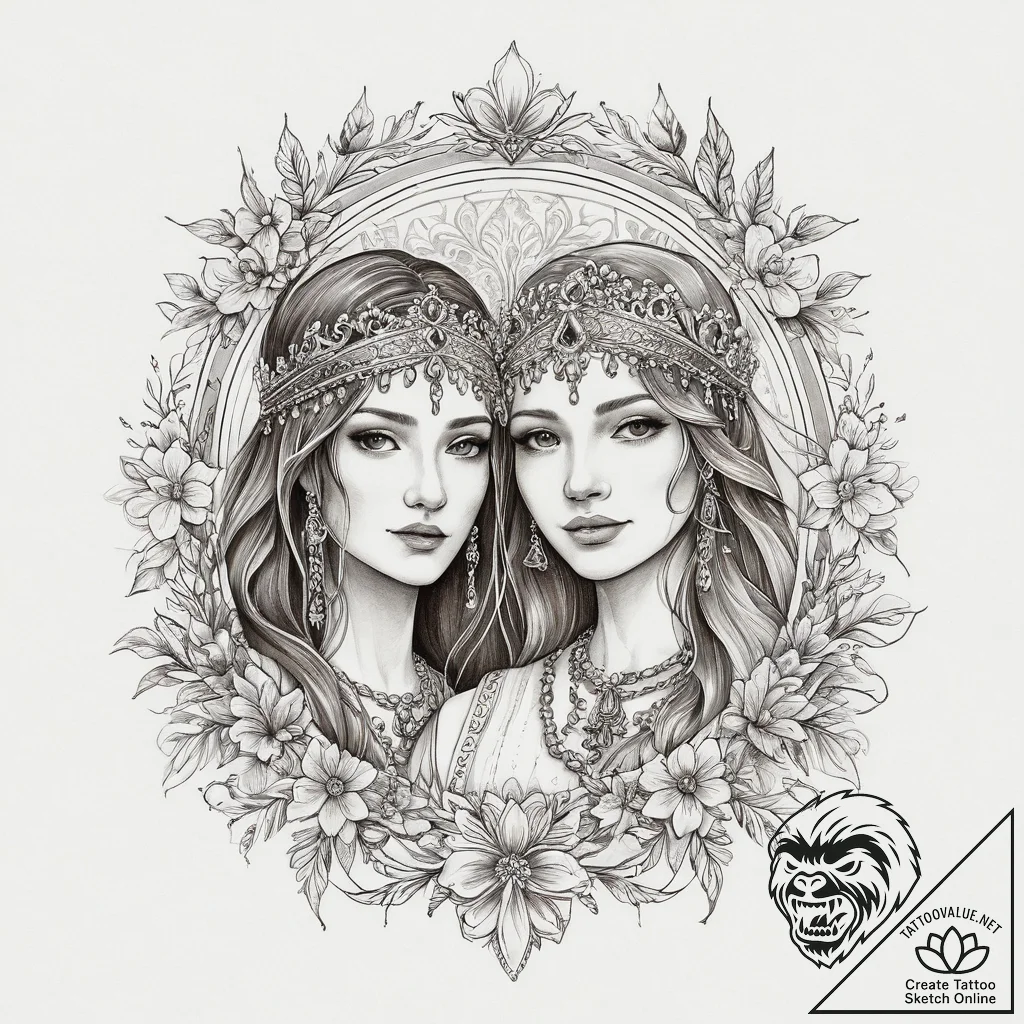 Tattoo sketch: a scene of a joyous slavic wed... - tattoo sketch (№1754324071_0, 04.08.2025 16:14) — tattoovalue.net