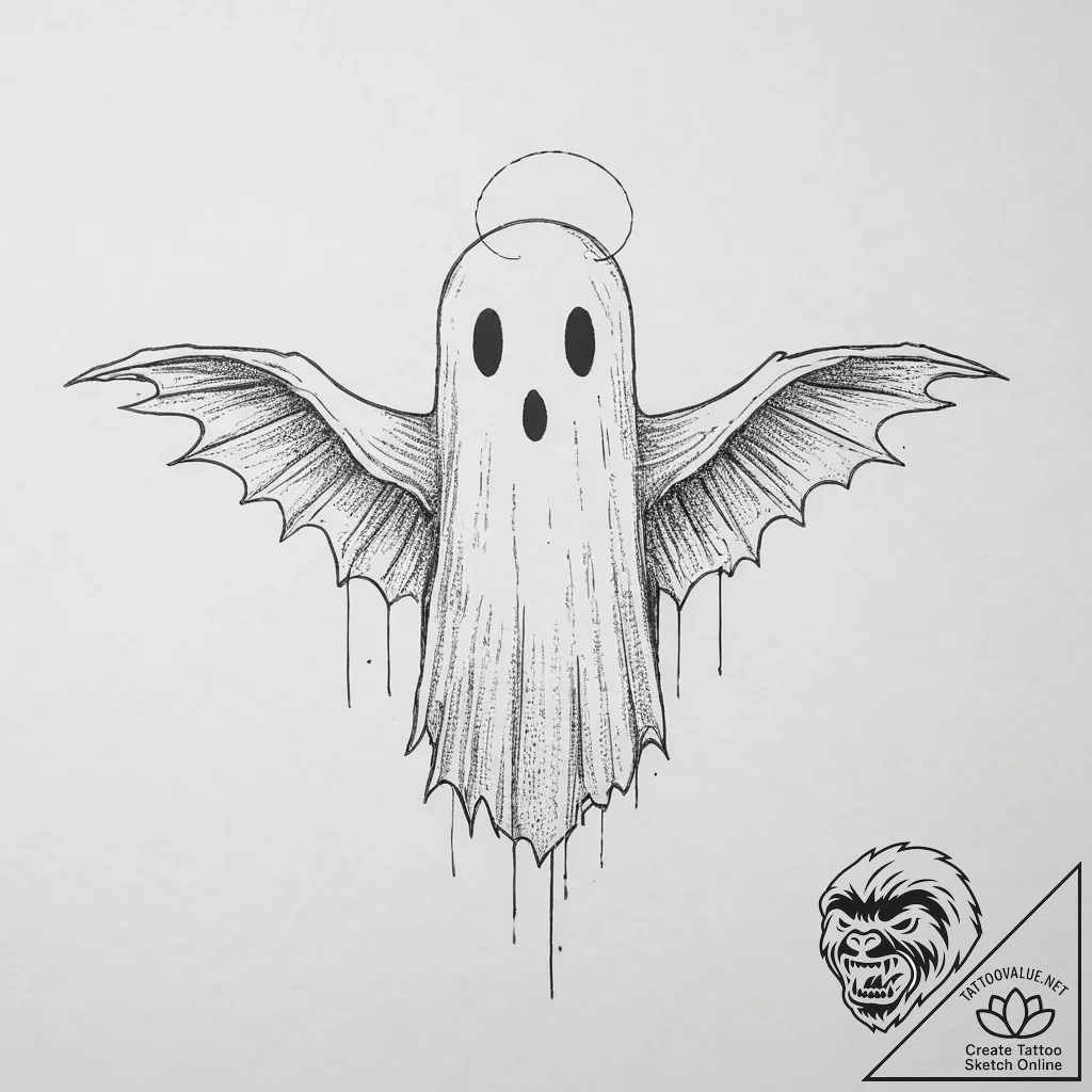 Tattoo design a small pixelated ghost linewor... - tattoo sketch (№1754324475_0, 04.08.2025 16:21) — tattoovalue.net
