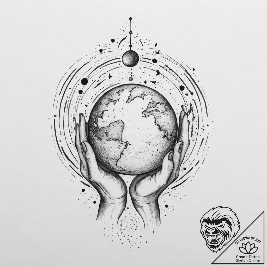 Tattoo sketch a celestial body being held by... - tattoo sketch (№1754325088_0, 04.08.2025 16:31) — tattoovalue.net