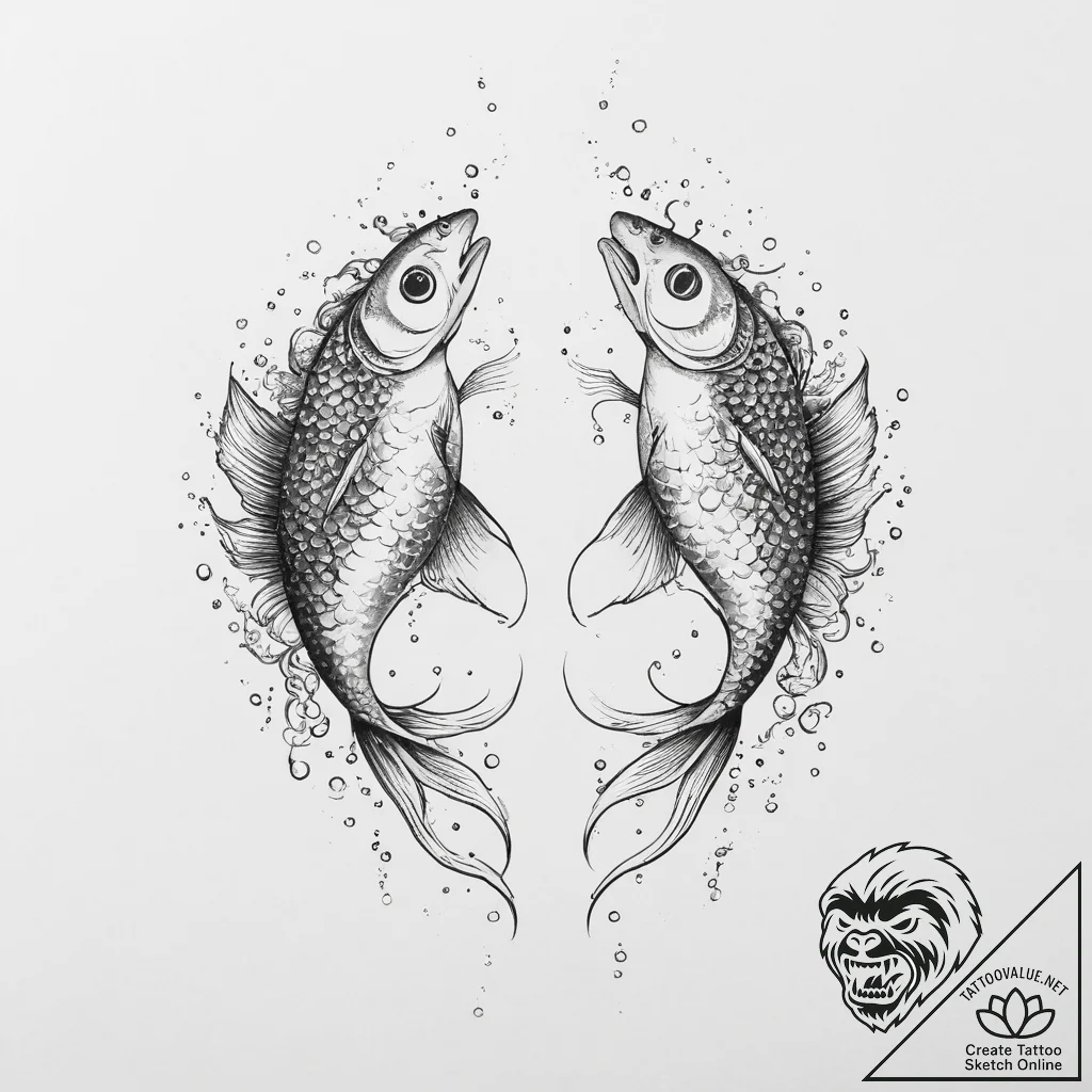 Tattoo design pisces fish, one appearing as a... - tattoo sketch (№1754326315_0, 04.08.2025 16:51) — tattoovalue.net