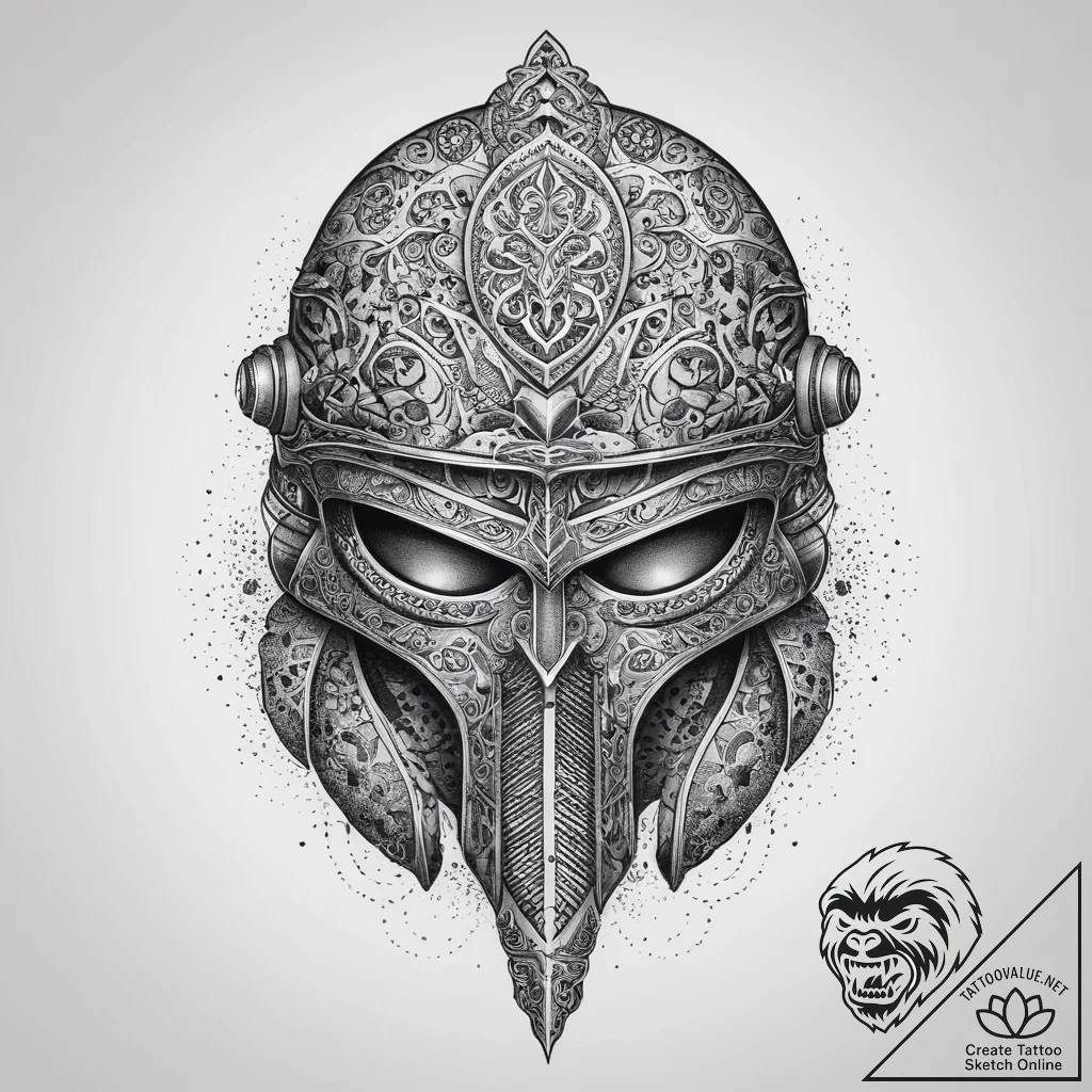 Tattoo sketch a stylized combat helmet subtly... - tattoo sketch (№1754326519_0, 04.08.2025 16:55) — tattoovalue.net