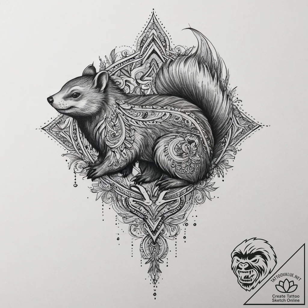 Skunk, tattoo flash sheet design, detailed cr... - tattoo sketch (№1754326728_0, 04.08.2025 16:58) — tattoovalue.net