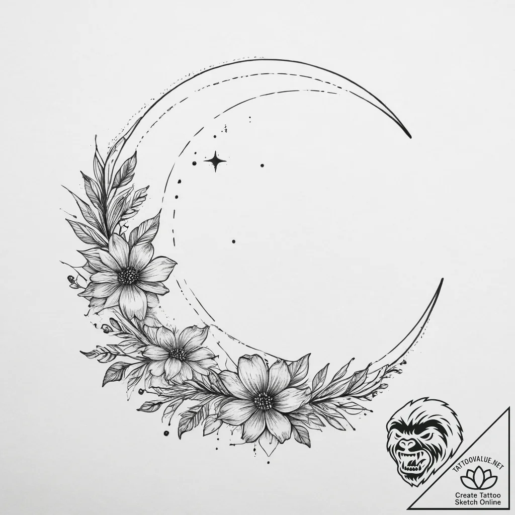 Tattoo design a crescent moon with a hidden c... - tattoo sketch (№1754327144_0, 04.08.2025 17:05) — tattoovalue.net