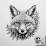 A red fox cautiously peeking out from behind… – tattoo sketch (№1754327549_0, 04.08.2025 17:12) — tattoovalue.net
