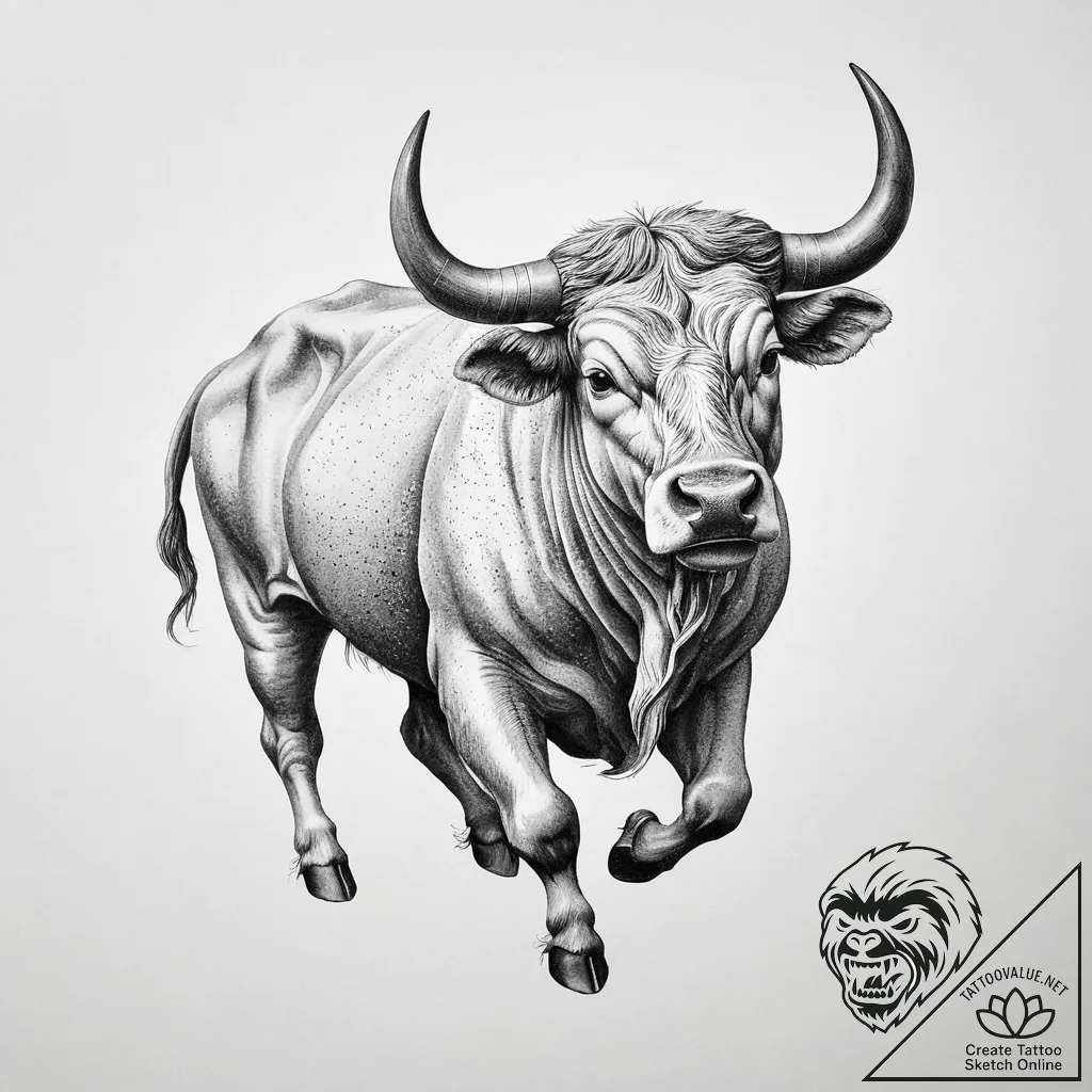 Tattoo design a taurus bull, depicted in a fl... - tattoo sketch (№1754328162_0, 04.08.2025 17:22) — tattoovalue.net