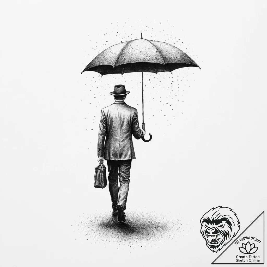 A lone figure with an umbrella walking down a... - tattoo sketch (№1754331029_0, 04.08.2025 18:10) — tattoovalue.net