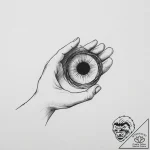 A hand holding a miniature black hole, tattoo… – tattoo sketch (№1754333299_0, 04.08.2025 18:48) — tattoovalue.net
