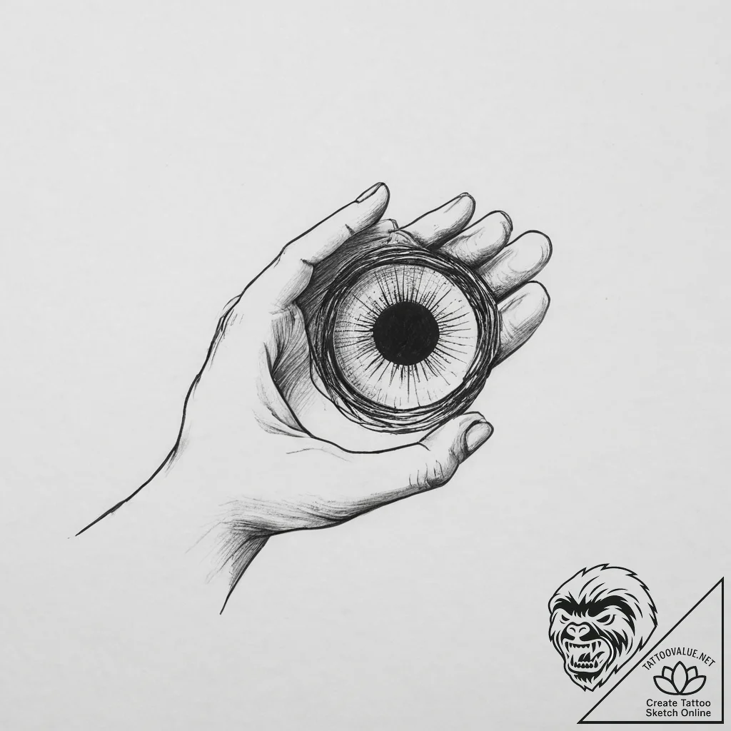 A hand holding a miniature black hole, tattoo... - tattoo sketch (№1754333299_0, 04.08.2025 18:48) — tattoovalue.net