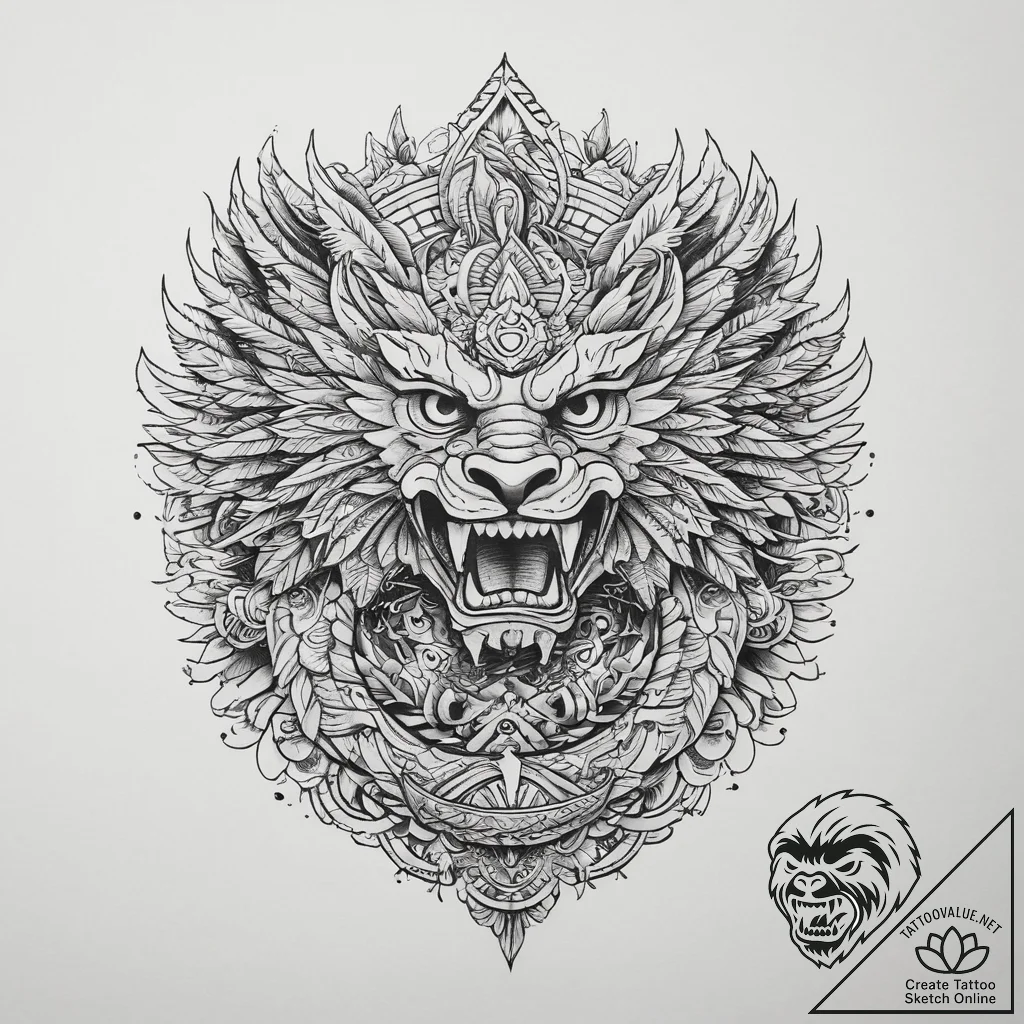 Aztec feathered serpent (quetzalcoatl), conce... - tattoo sketch (№1754333505_0, 04.08.2025 18:51) — tattoovalue.net
