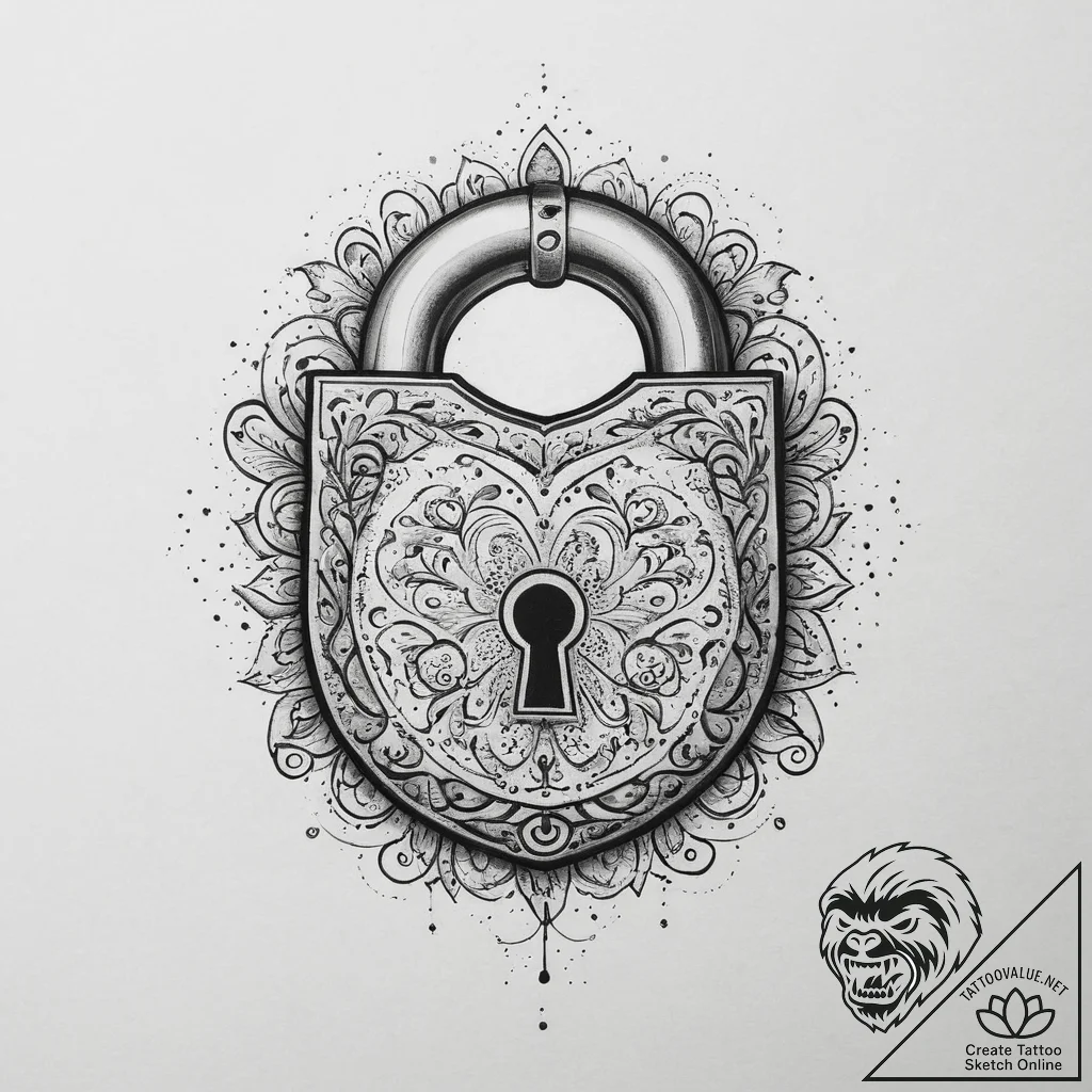 Tattoo design a stylized lock on one partner,... - tattoo sketch (№1754333912_0, 04.08.2025 18:58) — tattoovalue.net