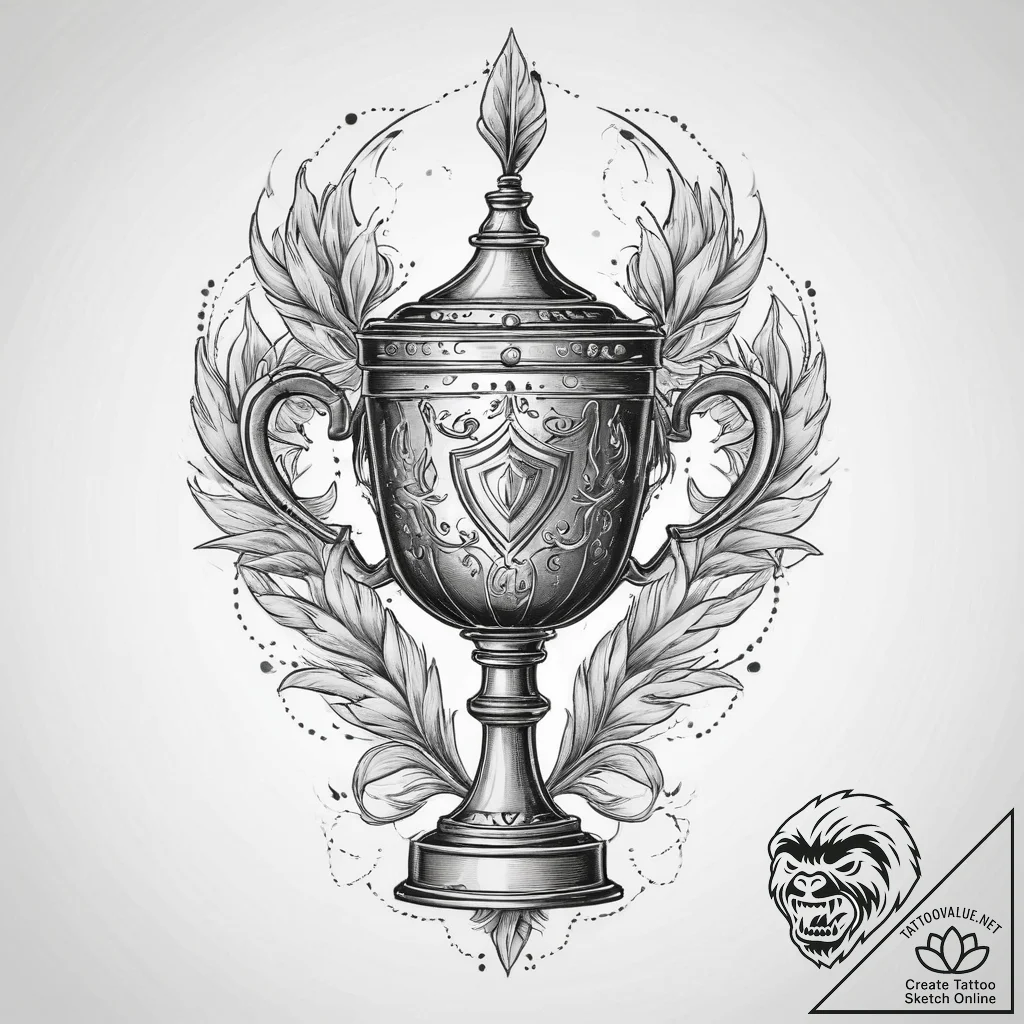 Tattoo design a stylized trophy cup with a un... - tattoo sketch (№1754334521_0, 04.08.2025 19:08) — tattoovalue.net