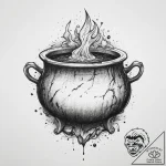 A witch’s cauldron, tattoo line art, black an… – tattoo sketch (№1754335530_0, 04.08.2025 19:25) — tattoovalue.net
