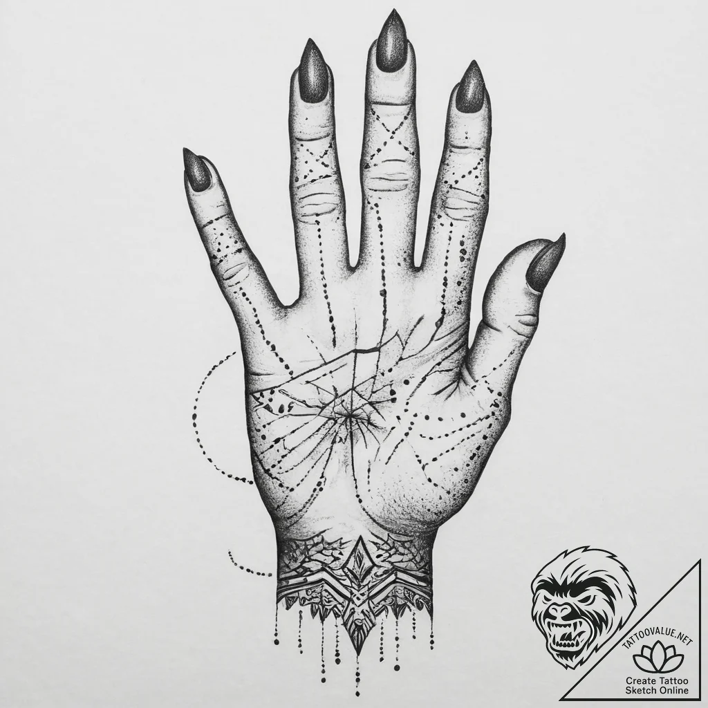 Tattoo sketch a hand with a subtle 'thread' w... - tattoo sketch (№1754337522_0, 04.08.2025 19:58) — tattoovalue.net
