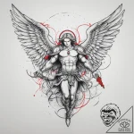 Archangel michael, tattoo line art, new schoo… – tattoo sketch (№1754338321_0, 04.08.2025 20:12) — tattoovalue.net