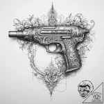 Retro-futuristic ray gun, concept art for tat… – tattoo sketch (№1754339134_0, 04.08.2025 20:25) — tattoovalue.net