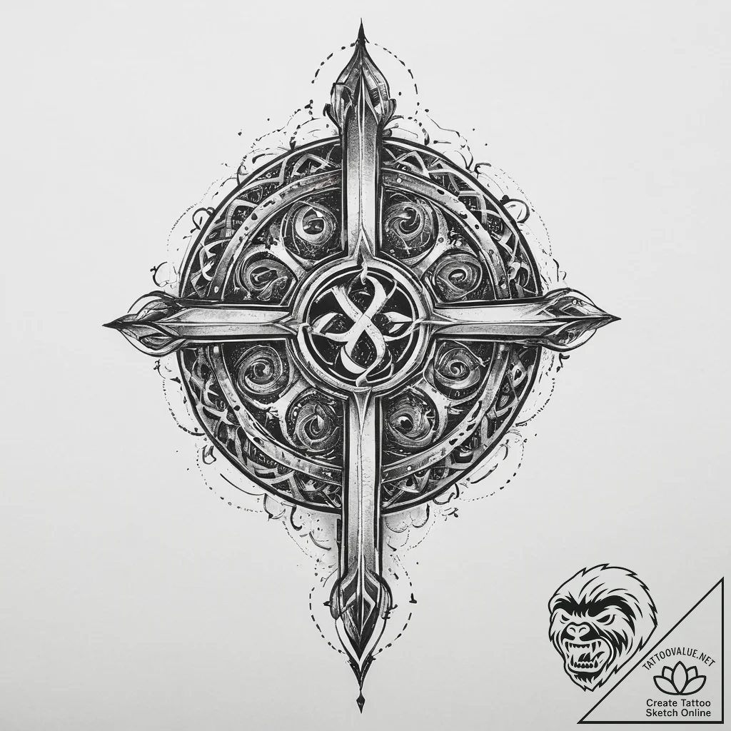 Tattoo sketch: a stylized forge with the svar... - tattoo sketch (№1754339954_0, 04.08.2025 20:39) — tattoovalue.net