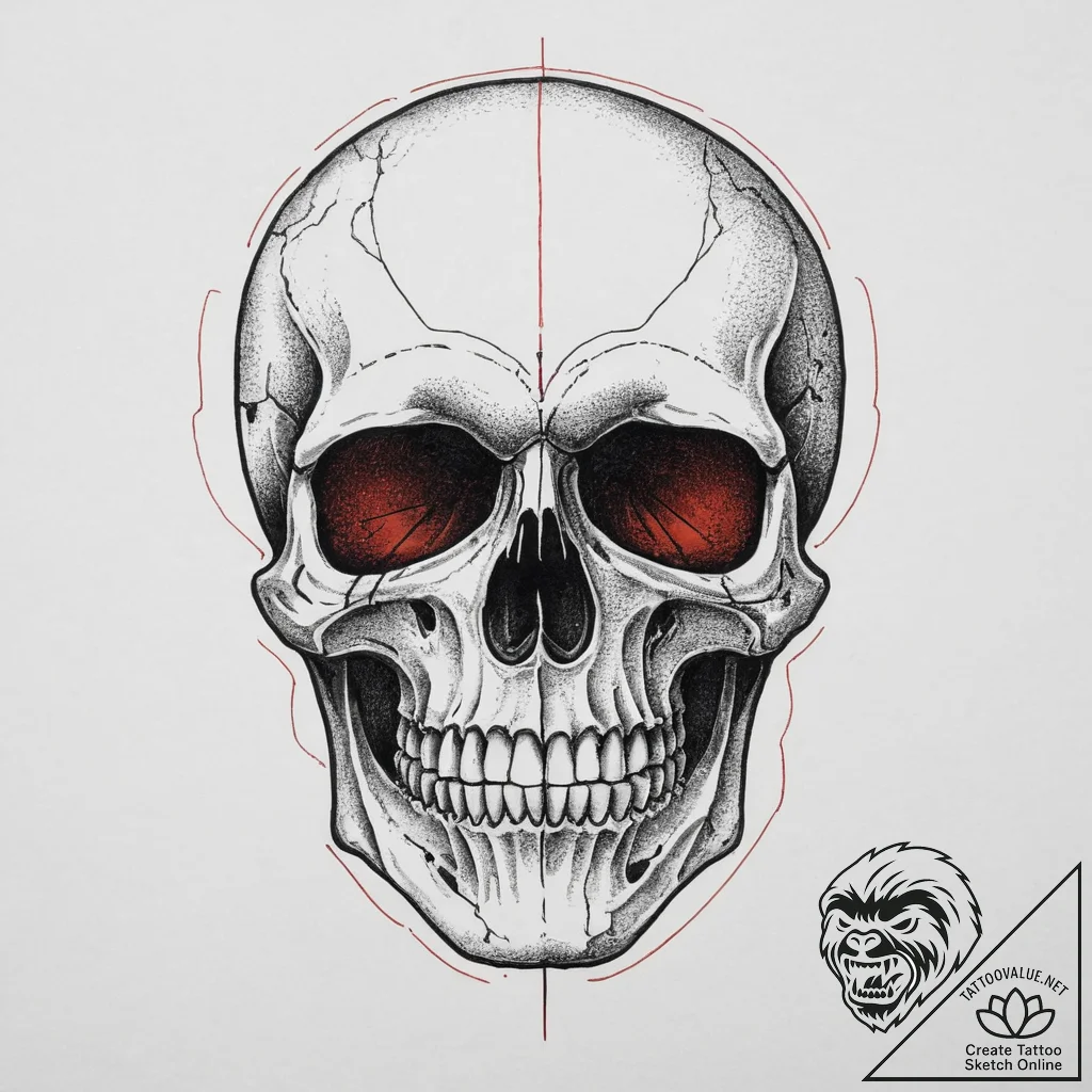 Skull, concept art for tattoo, black and red... - tattoo sketch (№1754340967_0, 04.08.2025 20:56) — tattoovalue.net