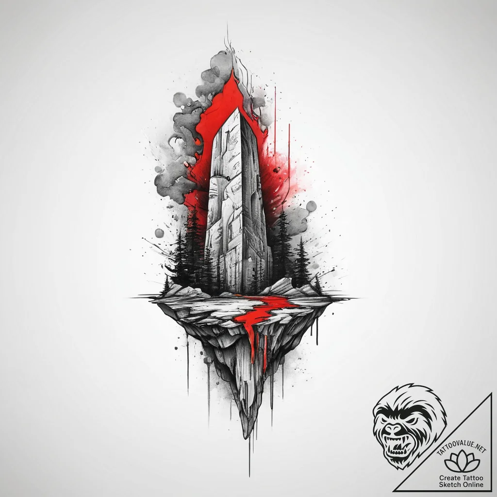 Floating data monolith, artistic tattoo sketc... - tattoo sketch (№1754342380_0, 04.08.2025 21:19) — tattoovalue.net
