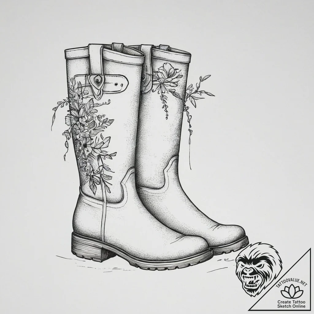 Tattoo sketch a pair of wellington boots, sug... - tattoo sketch (№1754342989_0, 04.08.2025 21:29) — tattoovalue.net