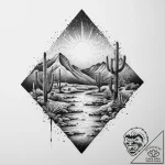 A shot of a desert oasis., concept art for ta… – tattoo sketch (№1754344625_0, 04.08.2025 21:57) — tattoovalue.net