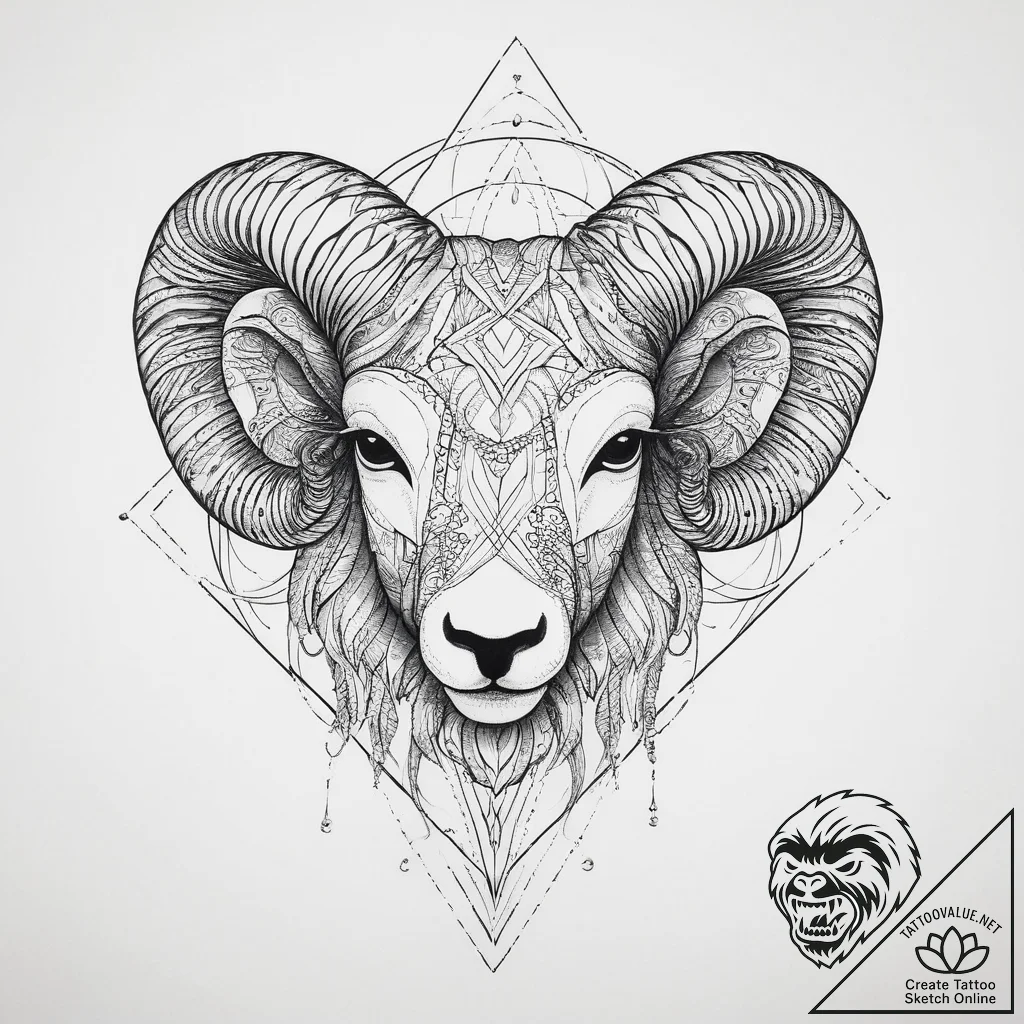 Tattoo sketch an aries ram's head composed of... - tattoo sketch (№1754344827_0, 04.08.2025 22:00) — tattoovalue.net