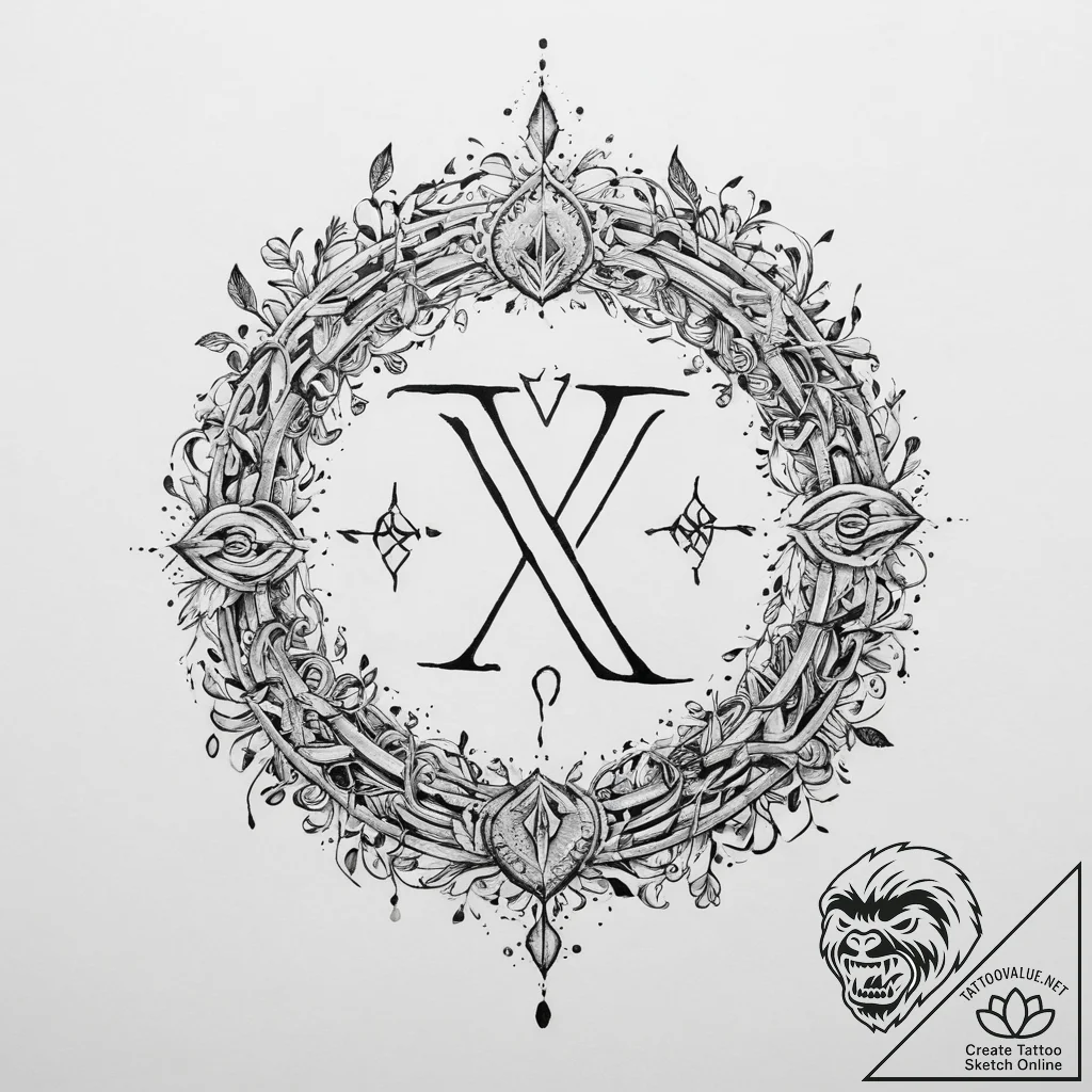 95. tattoo sketch: "vetar" rune surrounded by... - tattoo sketch (№1754345818_0, 04.08.2025 22:16) — tattoovalue.net