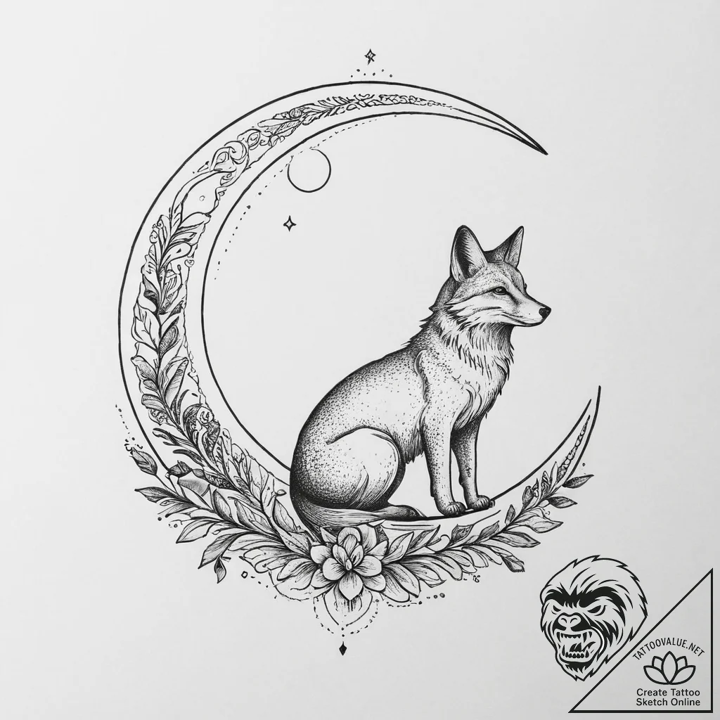Tattoo design a crescent moon with a shadowy... - tattoo sketch (№1754346422_0, 04.08.2025 22:27) — tattoovalue.net