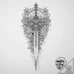 Tattoo design a glitching sword with energy c… – tattoo sketch (№1754346627_0, 04.08.2025 22:30) — tattoovalue.net