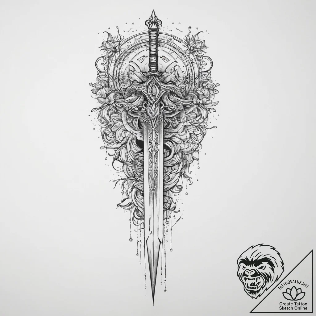 Tattoo design a glitching sword with energy c... - tattoo sketch (№1754346627_0, 04.08.2025 22:30) — tattoovalue.net