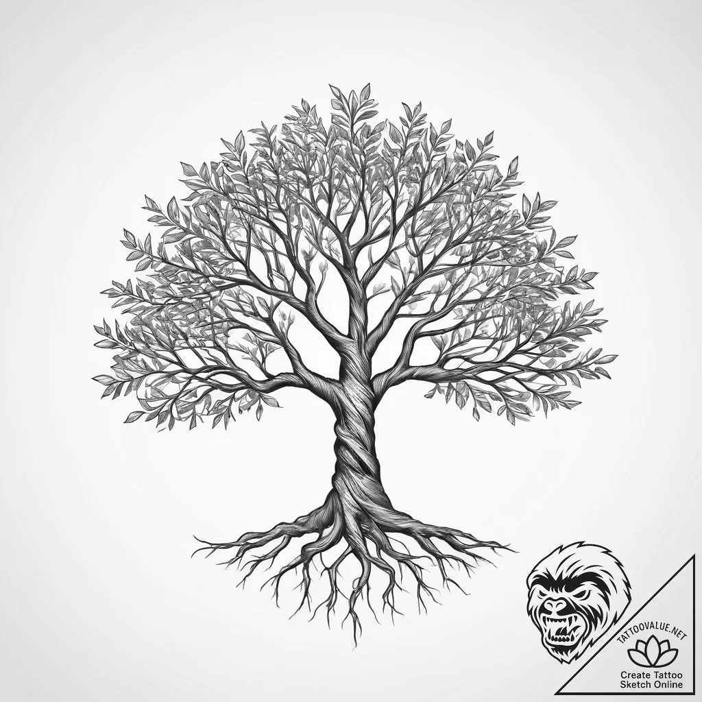 Tattoo design a strong, rooted tree, symboliz... - tattoo sketch (№1754347444_0, 04.08.2025 22:44) — tattoovalue.net