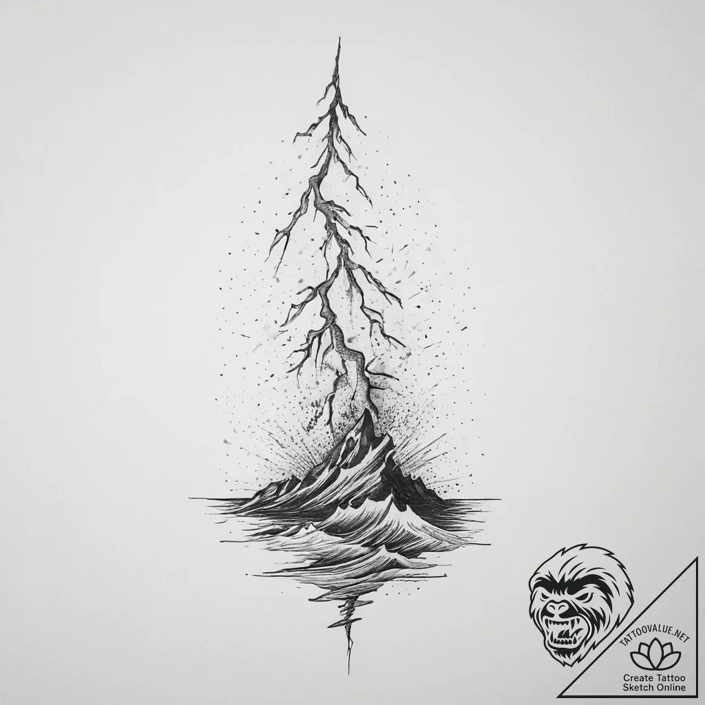 A dramatic shot of lightning striking over a... - tattoo sketch (№1754391553_0, 05.08.2025 10:59) — tattoovalue.net