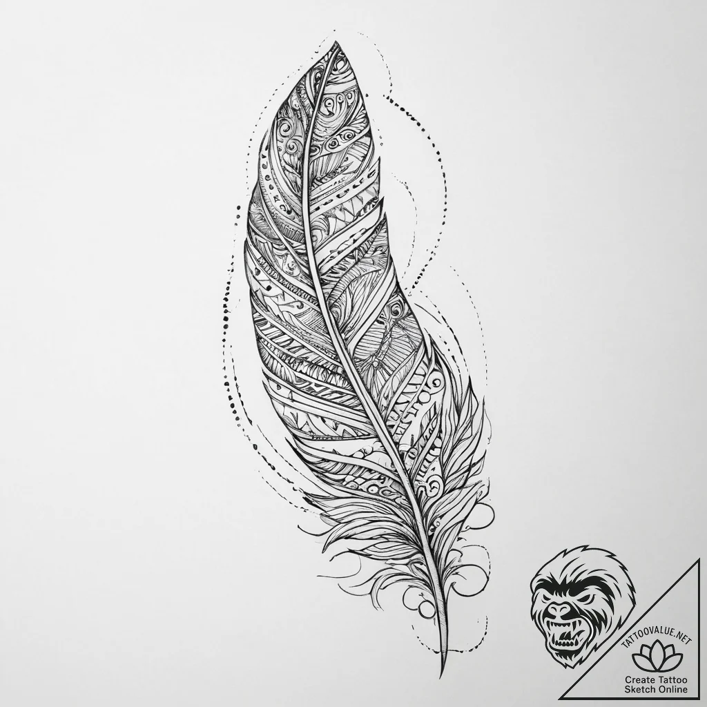 Tattoo design a geometric feather with intric... - tattoo sketch (№1754391751_0, 05.08.2025 11:02) — tattoovalue.net