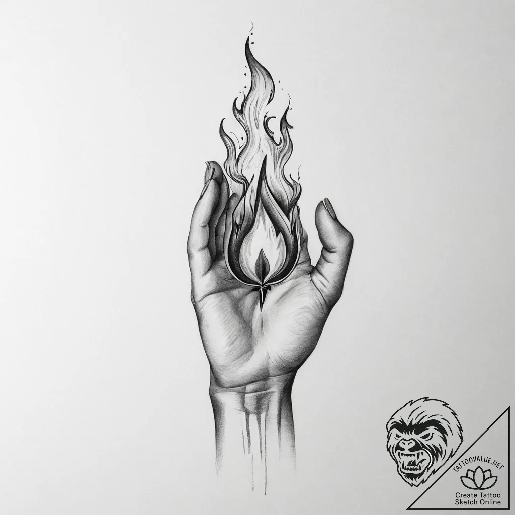 Tattoo sketch a hand protecting a flame, symb... - tattoo sketch (№1754392349_0, 05.08.2025 11:12) — tattoovalue.net