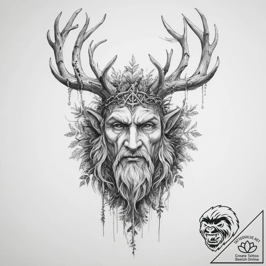 A slavic leshy (forest spirit) - tattoo sketch (№1754392966_0, 05.08.2025 11:22) — tattoovalue.net
