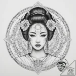 Cyborg geisha, tattoo sketch design, geometri… – tattoo sketch (№1754394177_0, 05.08.2025 11:42) — tattoovalue.net