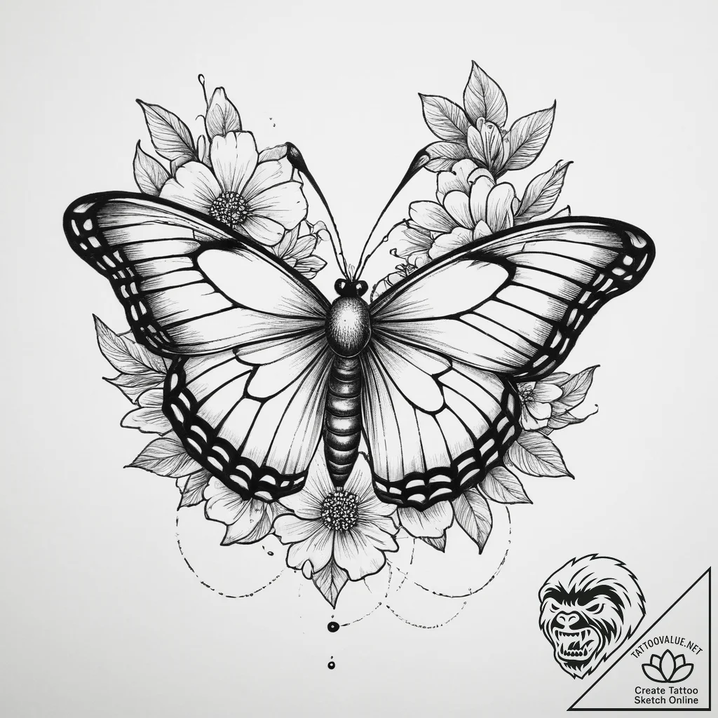 Tattoo sketch a single butterfly or bee inter... - tattoo sketch (№1754394378_0, 05.08.2025 11:46) — tattoovalue.net