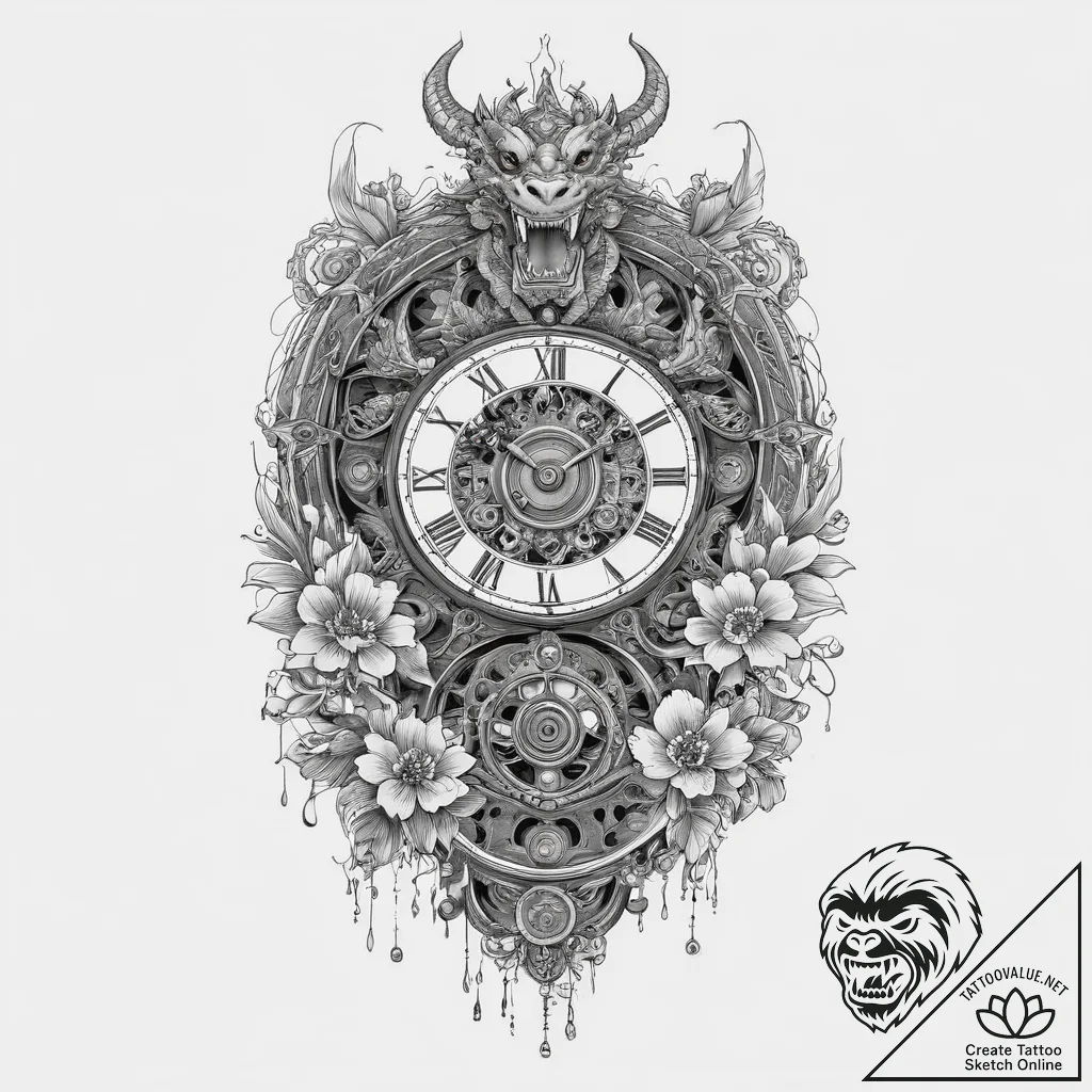 The detailed interior of a classic grandfathe... - tattoo sketch (№1754396011_0, 05.08.2025 12:13) — tattoovalue.net
