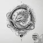 A planet with rings made of city lights, ink… – tattoo sketch (№1754396213_0, 05.08.2025 12:16) — tattoovalue.net