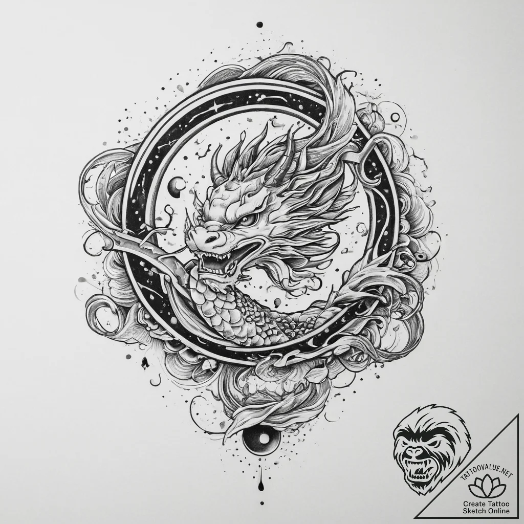 A planet with rings made of city lights, ink... - tattoo sketch (№1754396213_0, 05.08.2025 12:16) — tattoovalue.net