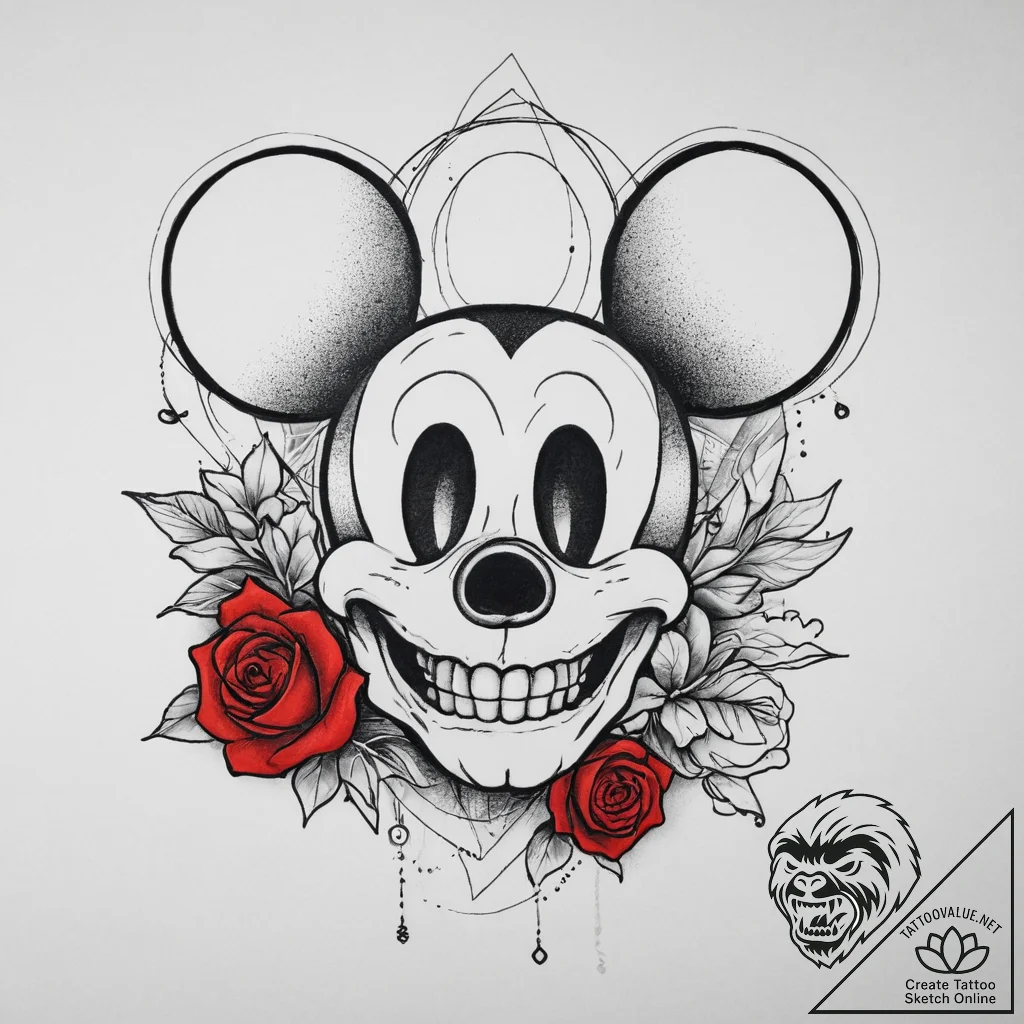 Mickey mouse, tattoo flash sheet design, chic... - tattoo sketch (№1754396417_0, 05.08.2025 12:20) — tattoovalue.net