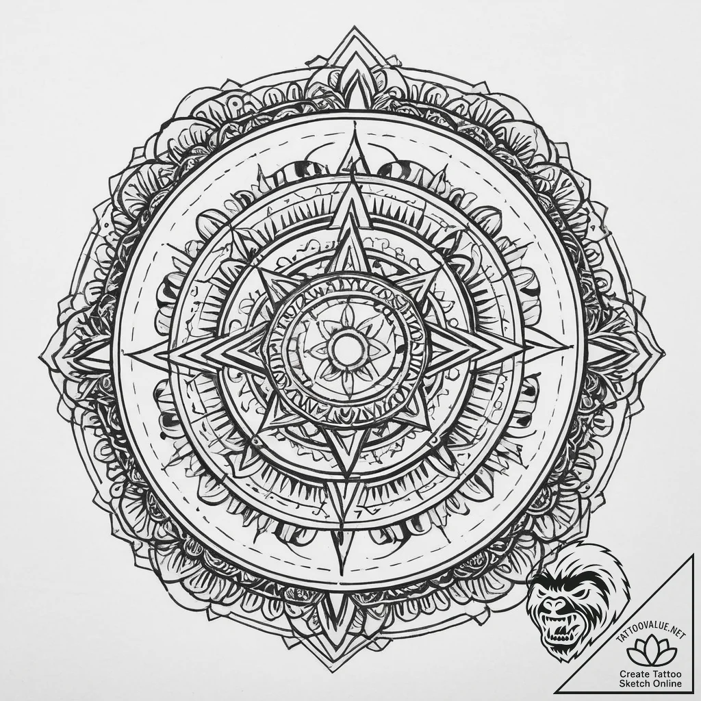 Tattoo design a mandala-style geometric patte... - tattoo sketch (№1754397030_0, 05.08.2025 12:30) — tattoovalue.net