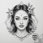 Tattoo design: a portrait of lada, with a ben… – tattoo sketch (№1754397846_0, 05.08.2025 12:44) — tattoovalue.net