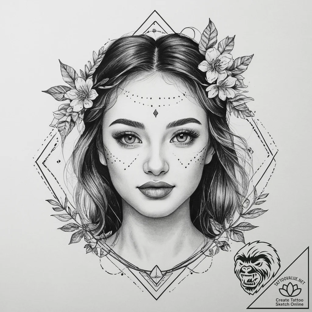 Tattoo design: a portrait of lada, with a ben... - tattoo sketch (№1754397846_0, 05.08.2025 12:44) — tattoovalue.net