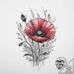 A poppy flower field, concept art for tattoo,… – tattoo sketch (№1754398267_0, 05.08.2025 12:51) — tattoovalue.net
