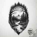 Tattoo design: a dark, mystical forest scene… – tattoo sketch (№1754398471_0, 05.08.2025 12:54) — tattoovalue.net