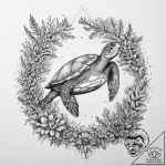 A sea turtle gracefully swimming over a vibra… – tattoo sketch (№1754398675_0, 05.08.2025 12:57) — tattoovalue.net