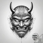 Tattoo design a samurai mask (menpo) with a f… – tattoo sketch (№1754399088_0, 05.08.2025 13:04) — tattoovalue.net