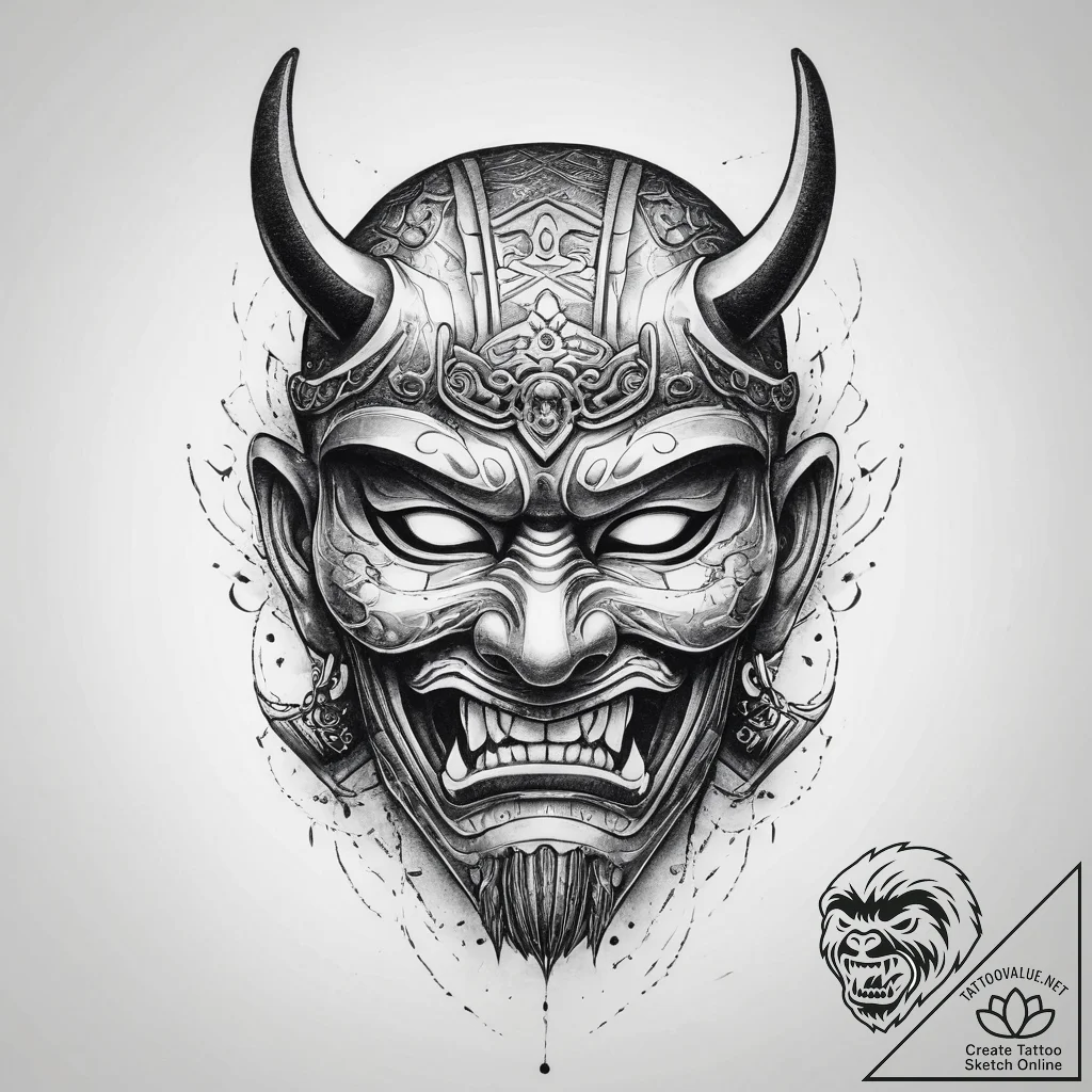 Tattoo design a samurai mask (menpo) with a f... - tattoo sketch (№1754399088_0, 05.08.2025 13:04) — tattoovalue.net